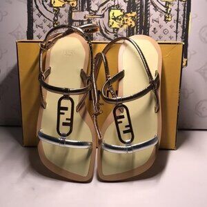 Fendi O’Lock Gladiator Flat Sandals | Metallic Nappa | Size 37.5 | New Authentic